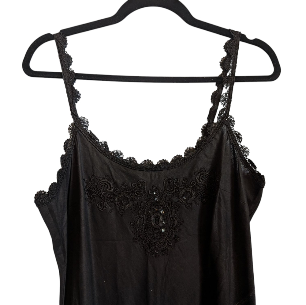 NWT vintage lace trim embroidered sequin black maxi dress size 14